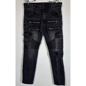 Balmain Paris Slim Fit Black Moto Jeans Men's  32 Distressed Streetwear Hiphop